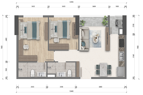 Căn 2PN dự án Tây Nam Kim Giang