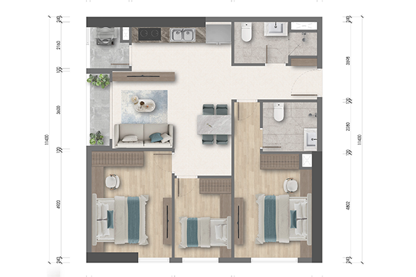 Căn 3PN nhà ở xã hội Tây Nam Kim Giang