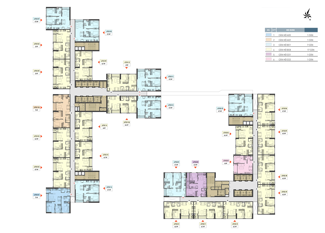 Mặt bằng tầng điển hình nhà ở xã hội Tây Nam Kim Giang